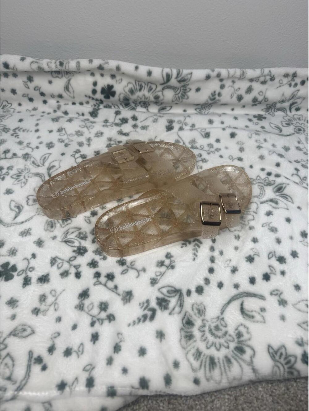 Bobbie Brooks Women’s Jelly Sandals Size 7/8 Clear Glitter Double Buckle Slides